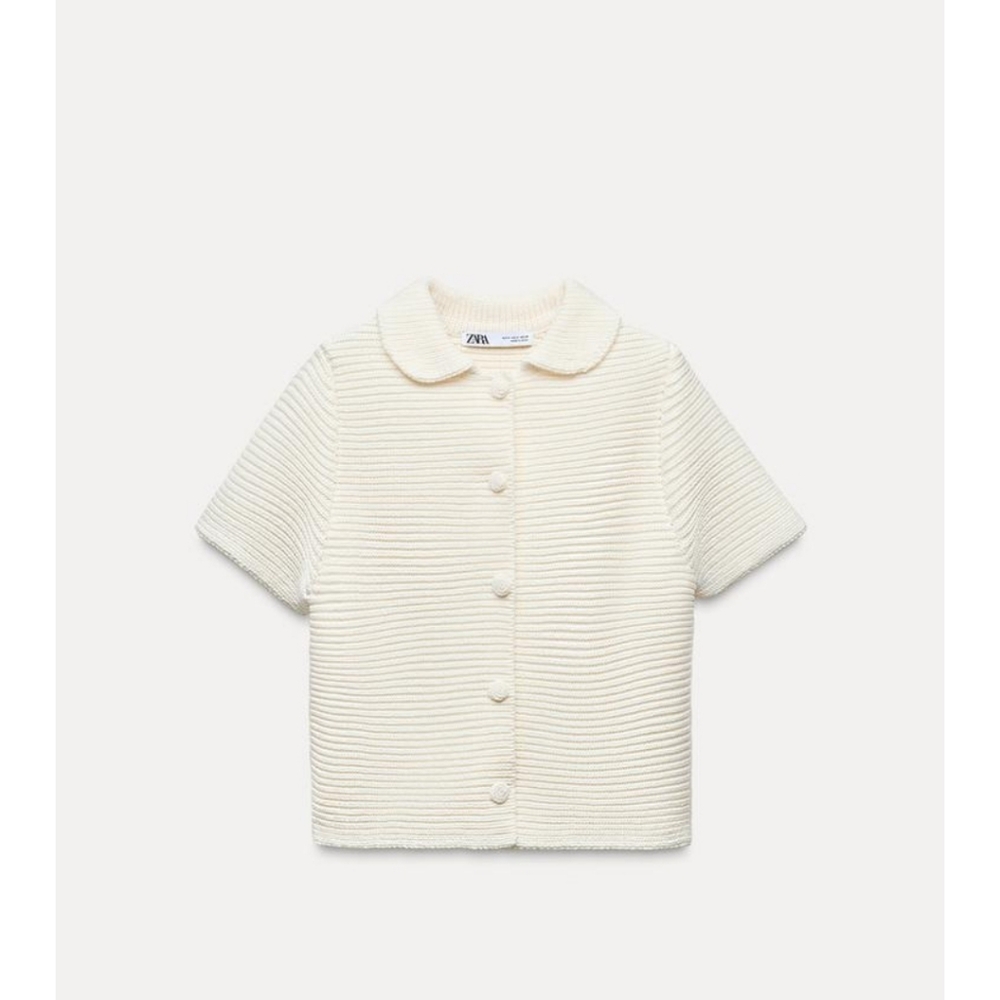 Zara Peter Pan Ecru Button-Up Women's Top Sz M - Picture 3 of 8